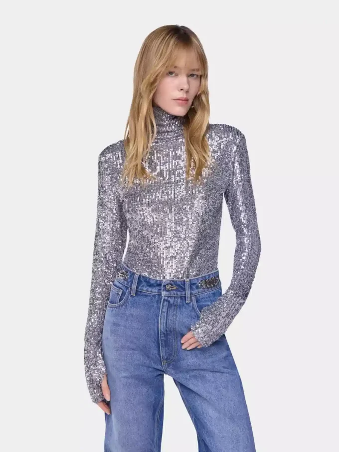 Turtleneck top in sequins