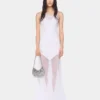 White long dress sleeveless in muslin and satin