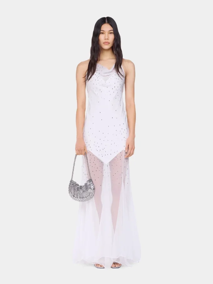 White long dress sleeveless in muslin and satin