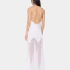 White long dress sleeveless in muslin and satin