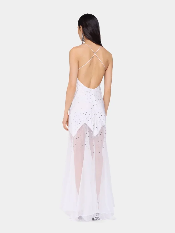 White long dress sleeveless in muslin and satin