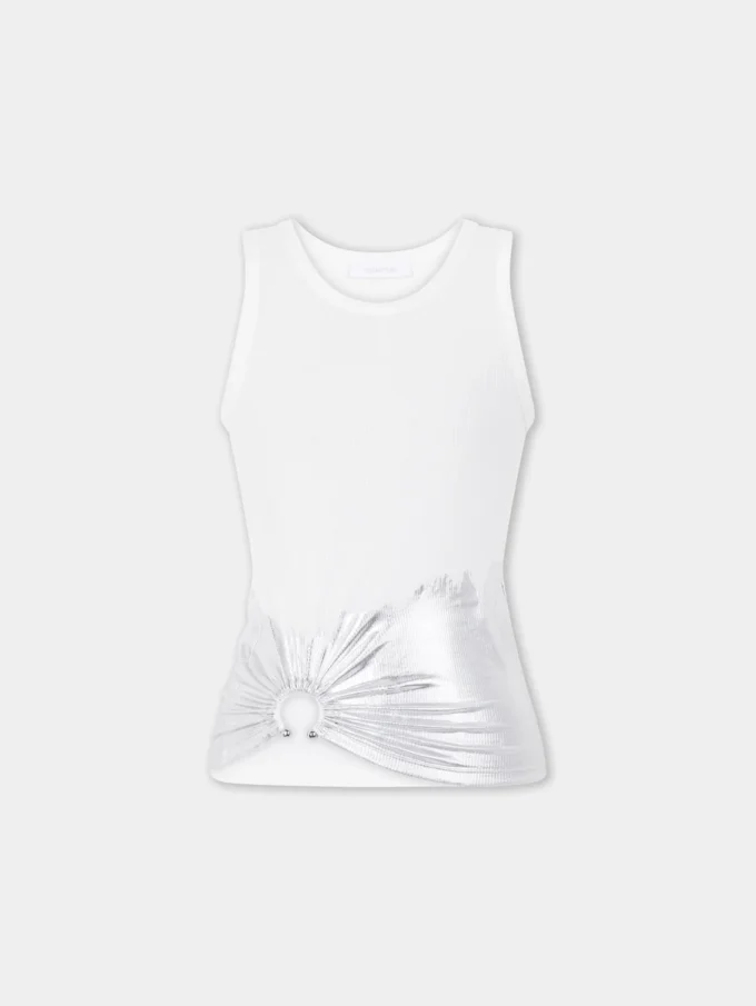 White tank top piercing in ribbed jersey